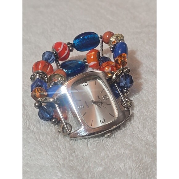 Women’s MOSSIE Quartz Silver Tone Glass Beaded Wristband Needs Battery - Picture 1 of 6